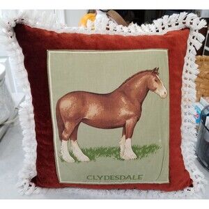 Vintage clydesdale pillow with fringe velour/velvety